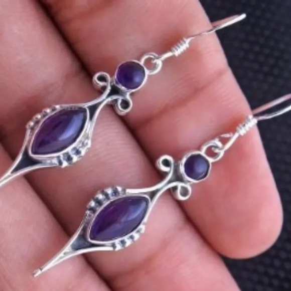 Amethyst Dangle Drop Earrings Vintage Elegant - Picture 2 of 3